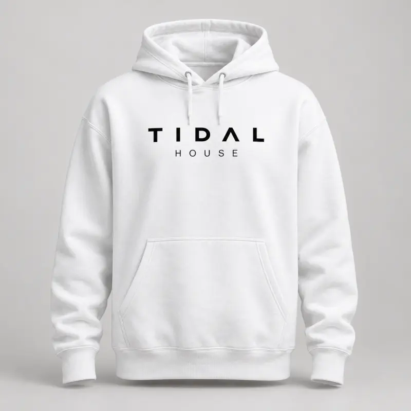 White Tidal House Hoodie with black Tidal House logo
